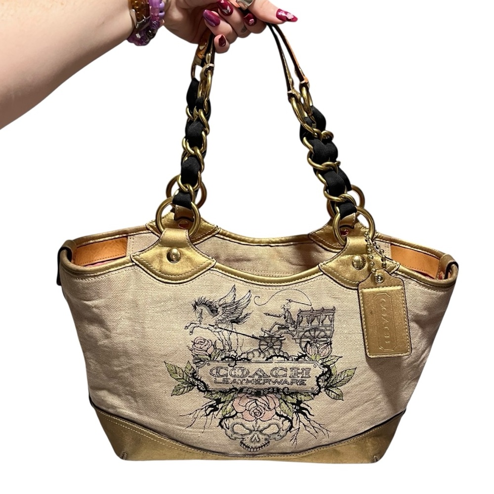 LIMITED Coach skull tattoo canvas tote bag